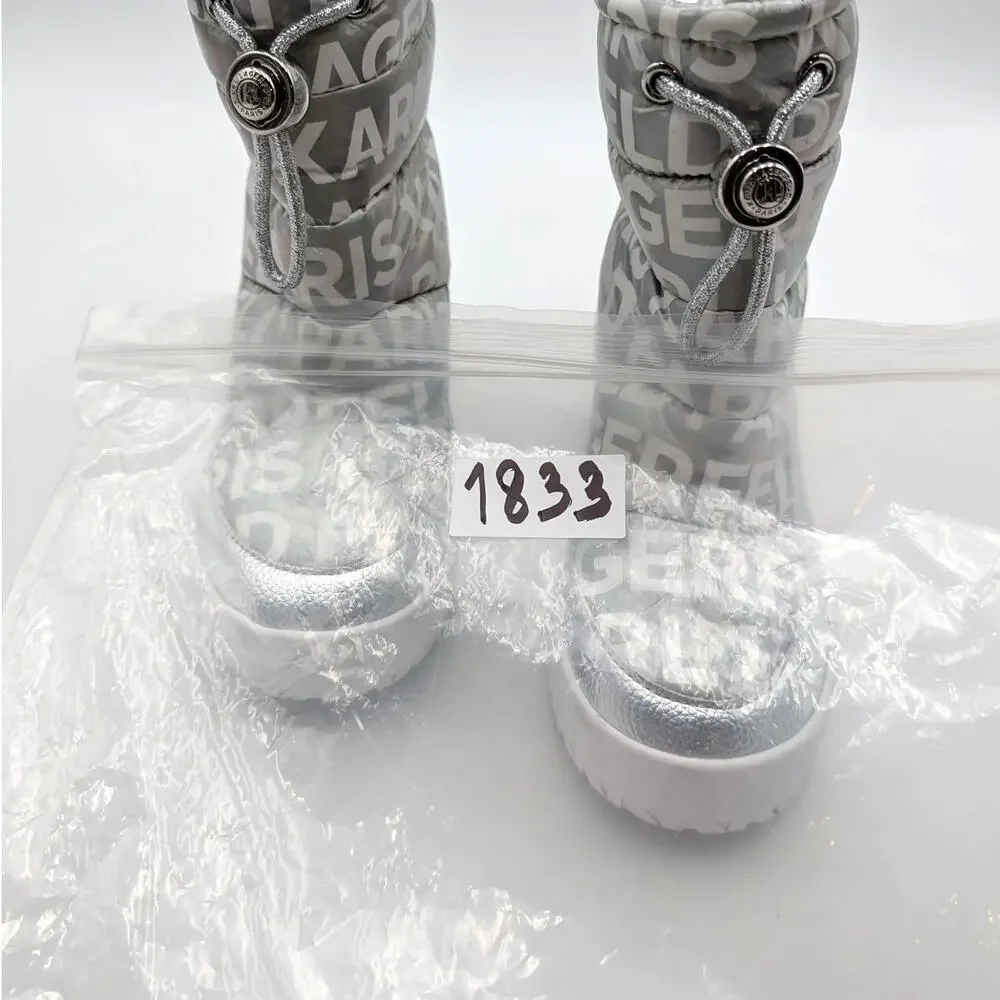 Karl Lagerfeld Paris Bronwyn Wedge Boots Women's Silver Size US5.5M EU35.5
